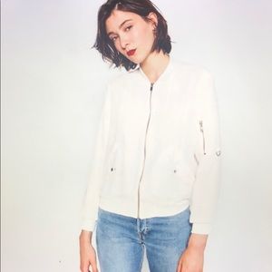 Zara White Crepe Bomber Jacket